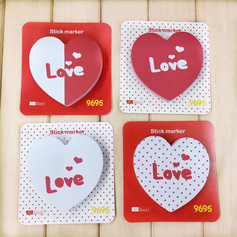 red-love-heart-shaped-sticky-notes-cube-notes-sticker-marker-memo-pad