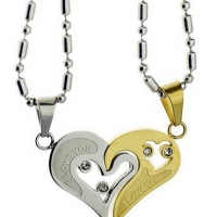 Stainless Steel Puzzle Pendant Couple Necklace Set Lovers Gift