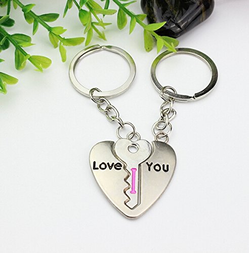 Love You Heart Key Engraved Silver Metal Couple Keyrings Lovers Puzzle ...