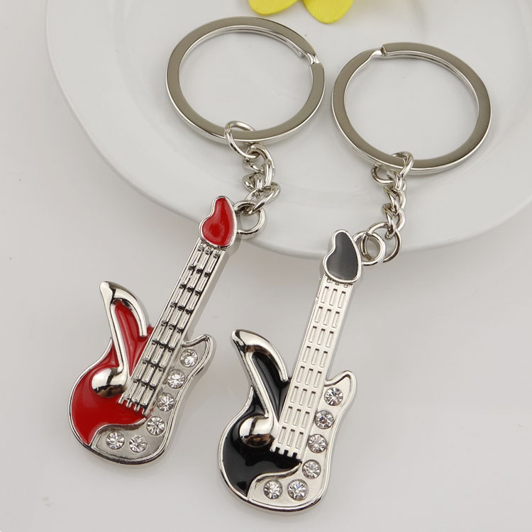 Black Red Electric Guitar Silver Metal Keyring Key Chain Novelty Gift ...
