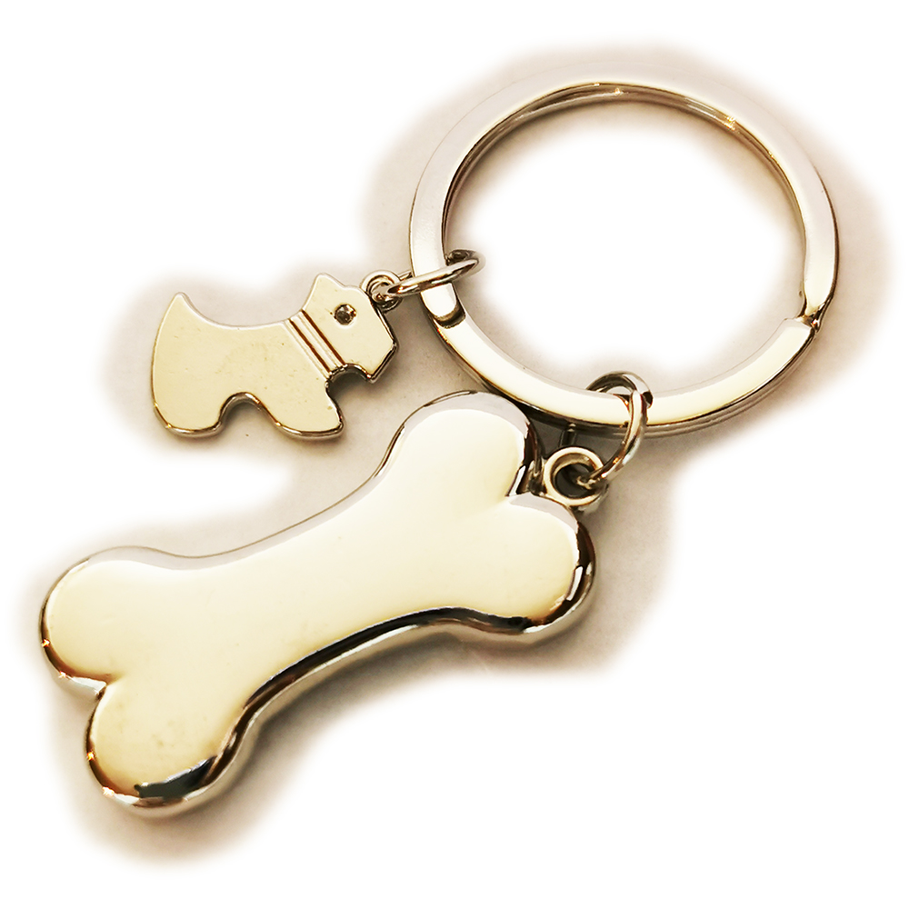Silver Puppy Dog And Bone Bag Charm Cool Novelty Metal Keyrings Key