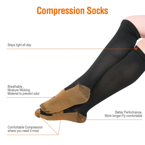 Unisex Copper Infused Anti-Fatigue Compression Socks Flight Socks ...